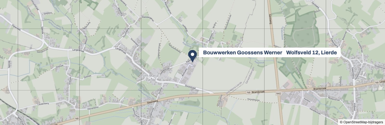 Kaart met de ligging van Bouwwerken Goossens Werner aan het Wolfsveld 12 in Lierde